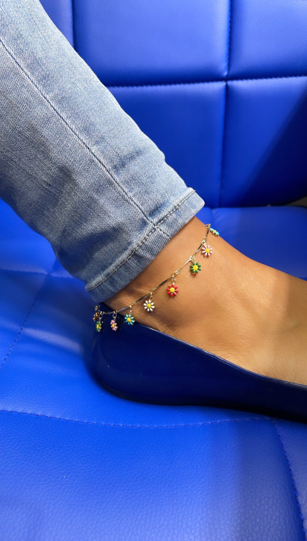 18k Gold Filled Colorful Flower Charm Anklet