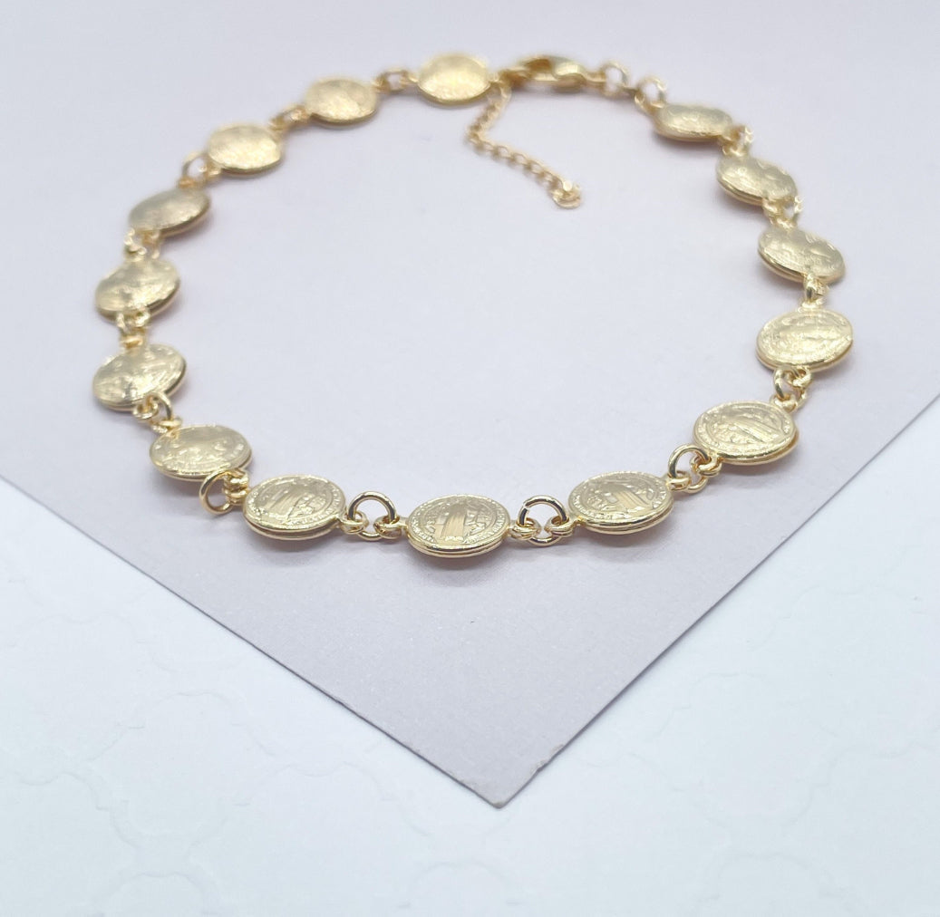 18k Gold Layered San Benito double sided medal anklet