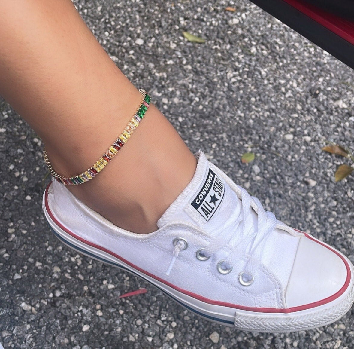 18k Gold Layered Anklet Featuring Colorful Baguette Cubic Zirconia