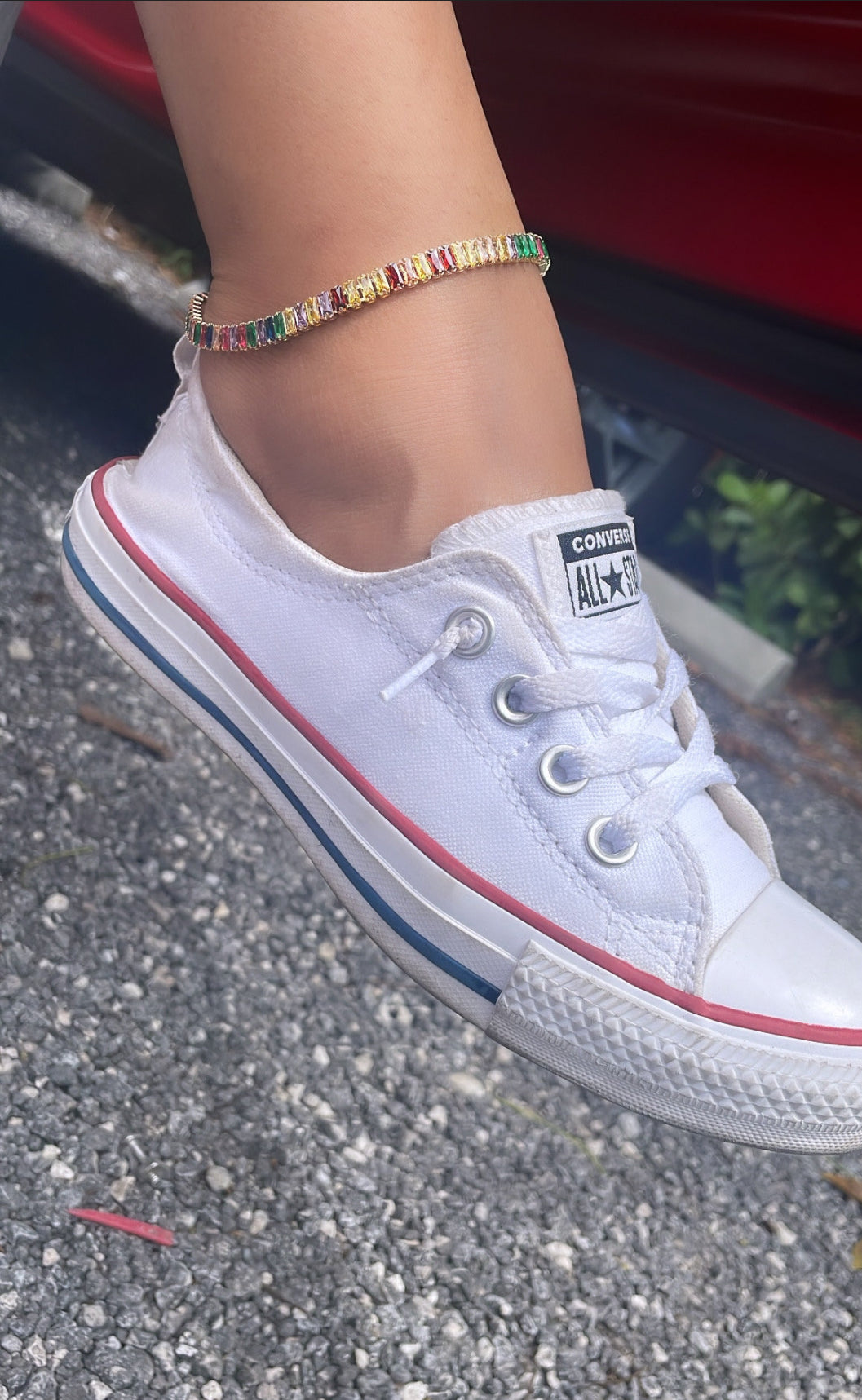 18k Gold Layered Anklet Featuring Colorful Baguette Cubic Zirconia