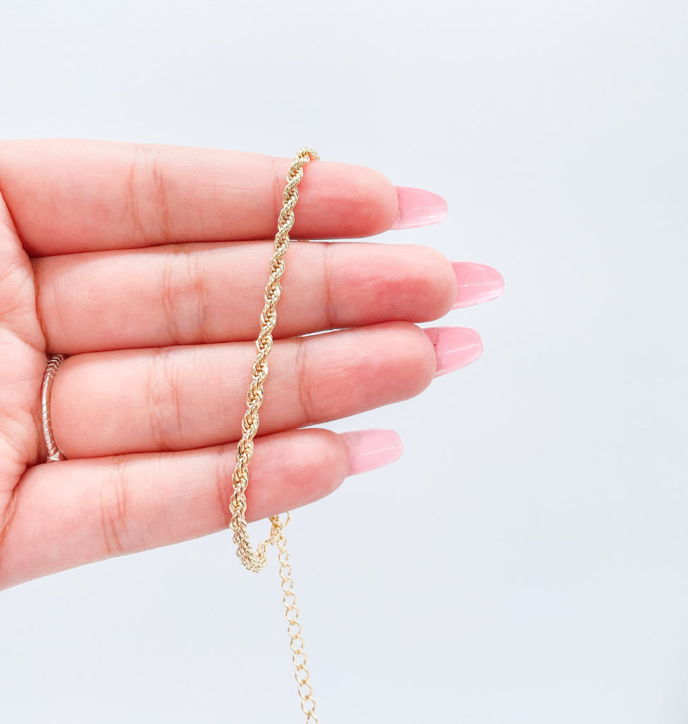 18k Gold Layered 2mm Rope Bracelet Wholesale Jewelry Making Supplies