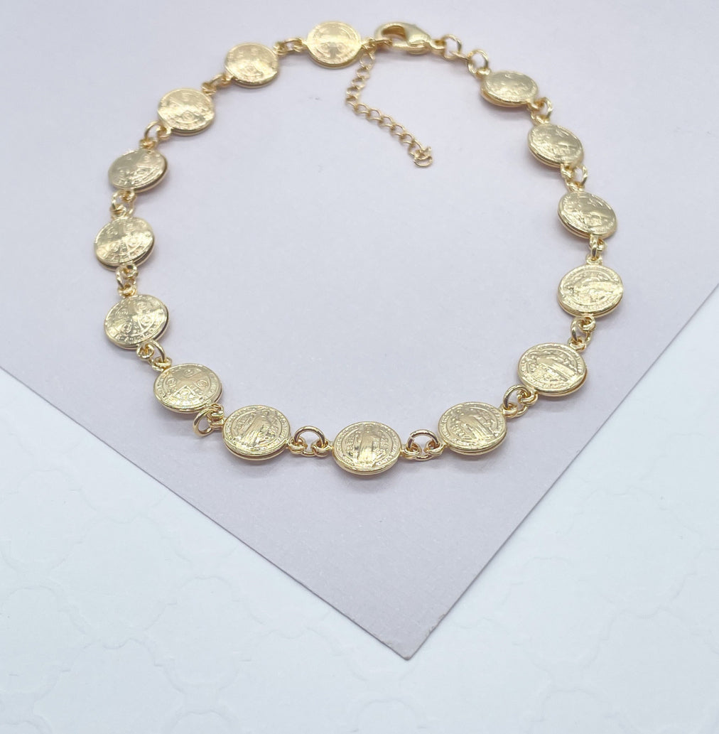 18k Gold Layered San Benito double sided medal anklet