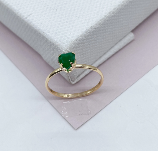 Thin 18k Gold Filled Ring Featuring Solitaire Colorful Heart Shape Cubic Zirconia Jewelry