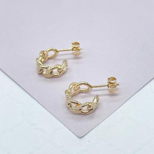 Dainty 18k Gold Layered Push Back Lose Link Baby C Hoop Earrings