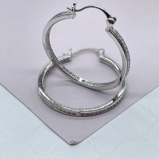 18k gold Layered Single Line Pave Hoops