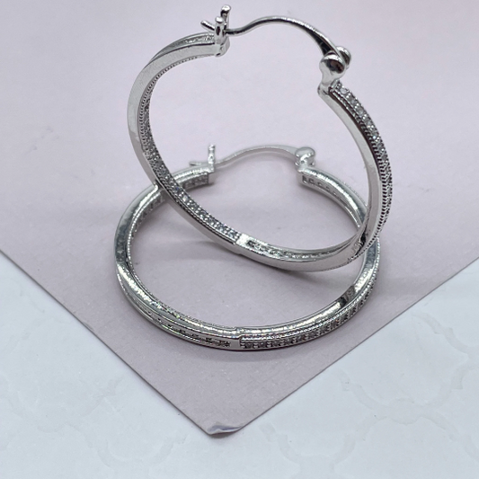 18k gold Layered Single Line Pave Hoops