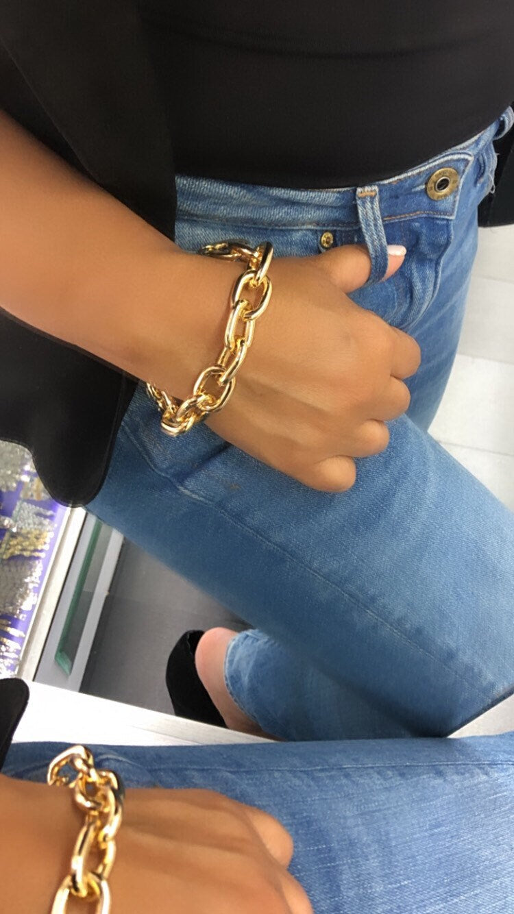 18k Gold Filled Large Link Bracelet, Chunky Link Chain Bracelet Women, 18k Gold Filled Chain Bracelet