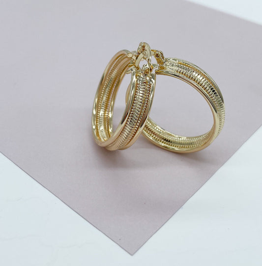 18K Gold Filled Hoop Earrings Featuring Middle Detail Rugged