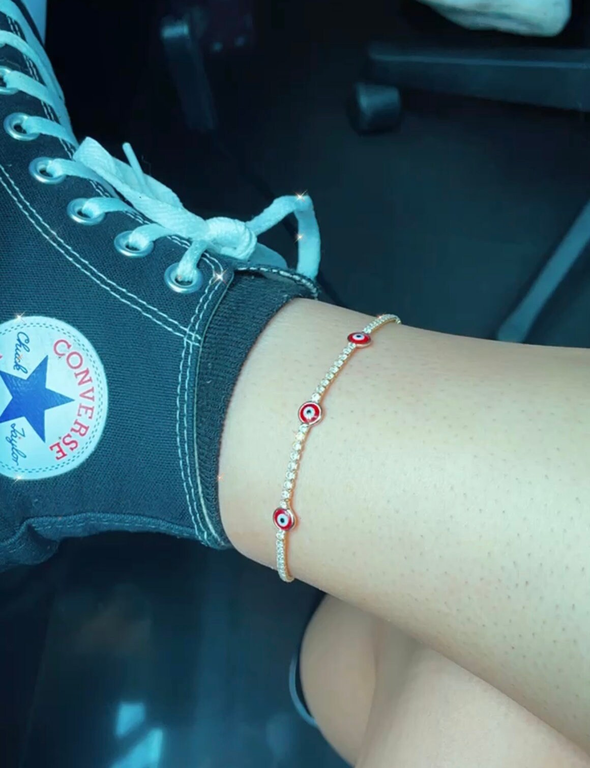 18k Gold Filled Evil Eye Anklet Featuring Cubic Zirconia Chain