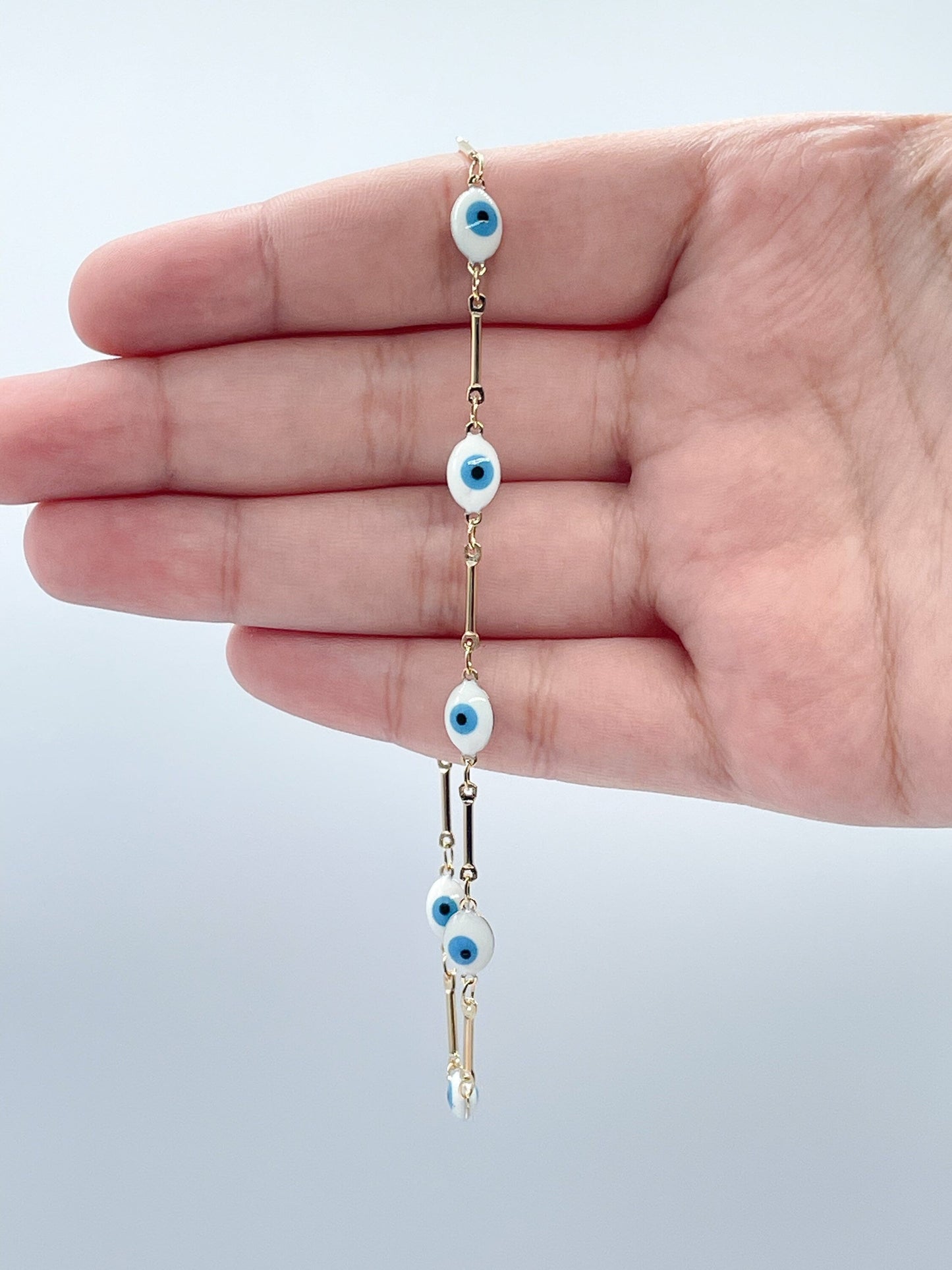 18k Gold Filled Baby Blue Evil Eye Bracelet Necklace Set