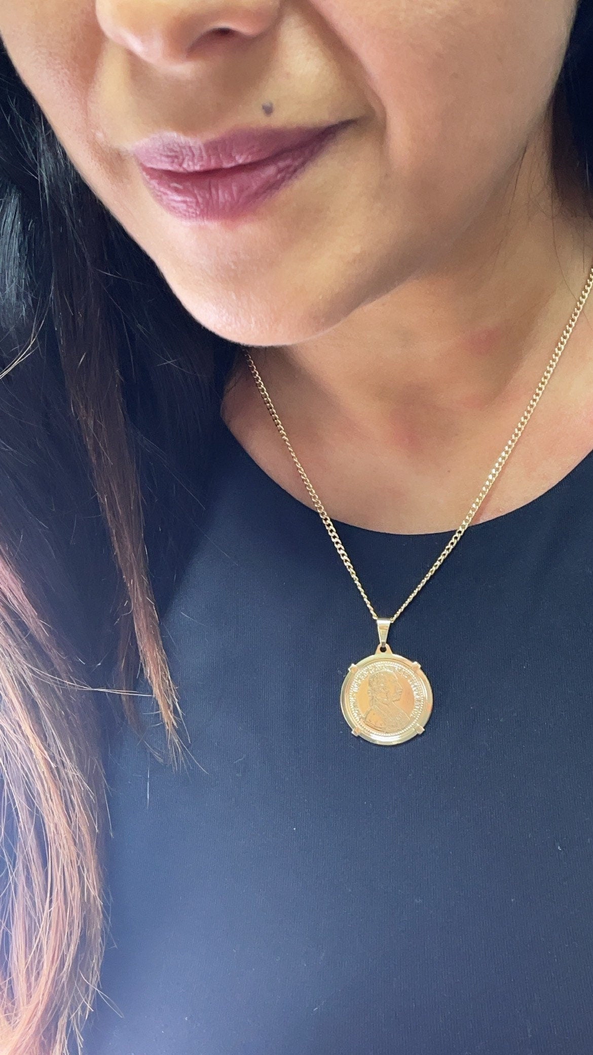 18k Gold Filled 2.5mm Quarter Round Coin Charm Gold Pendant Coin Jewelry Supplies, Austrian Francis Joseph Imperator