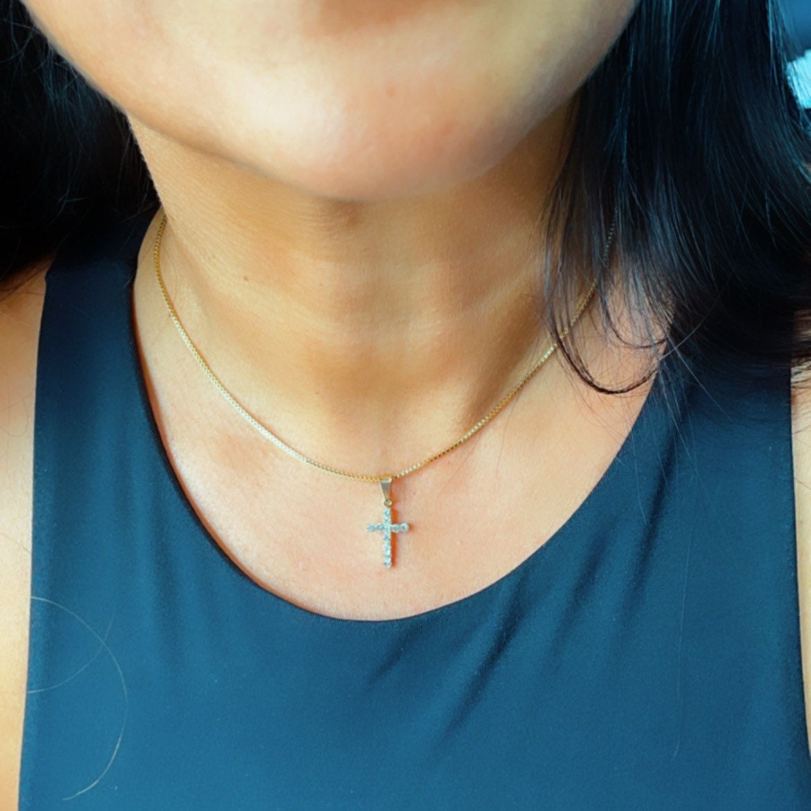 18k Gold Filled 15mm Cross Charm with Cubic Zirconia Dainty Pendant Jewelry Supplies