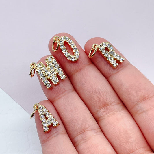 18k Gold Filled Cubic Zirconia Alphabet Letters Charms CZ Dainty Pendants