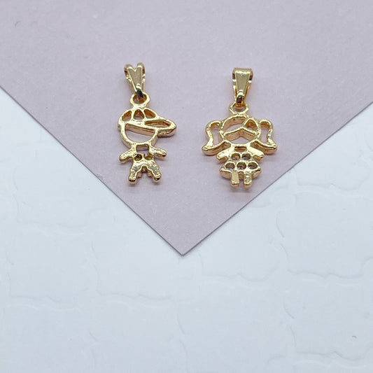18k Gold Filled Kids Charm: Boy or Girl with Cubic Zirconia