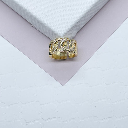 Adjustable 18k Gold Filled Cuban Link Ring with Pavè CZ