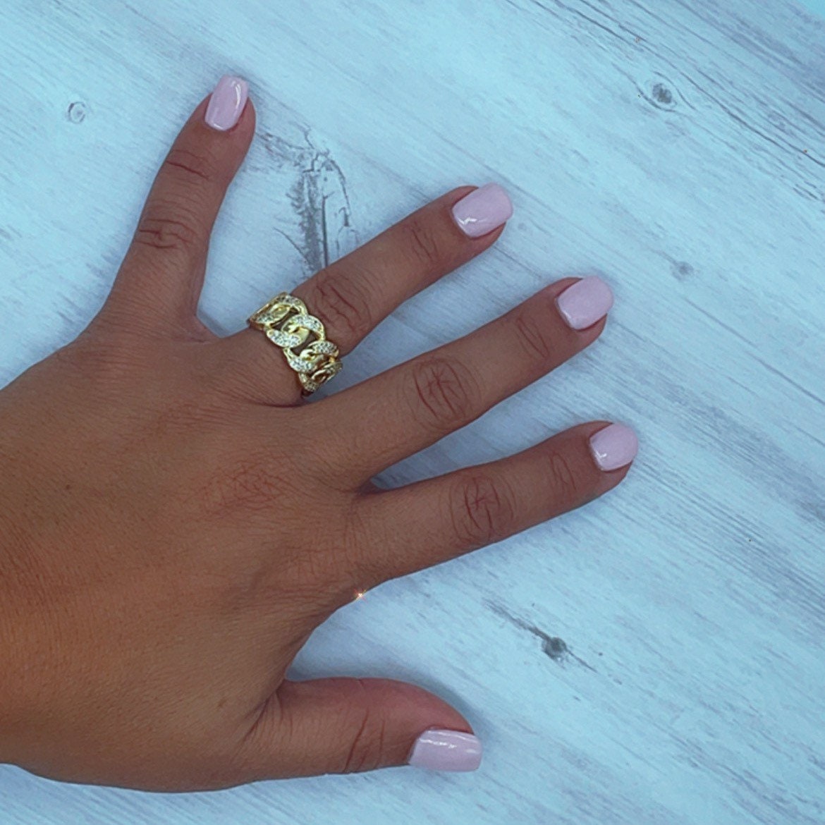 Adjustable 18k Gold Filled Cuban Link Ring with Pavè CZ