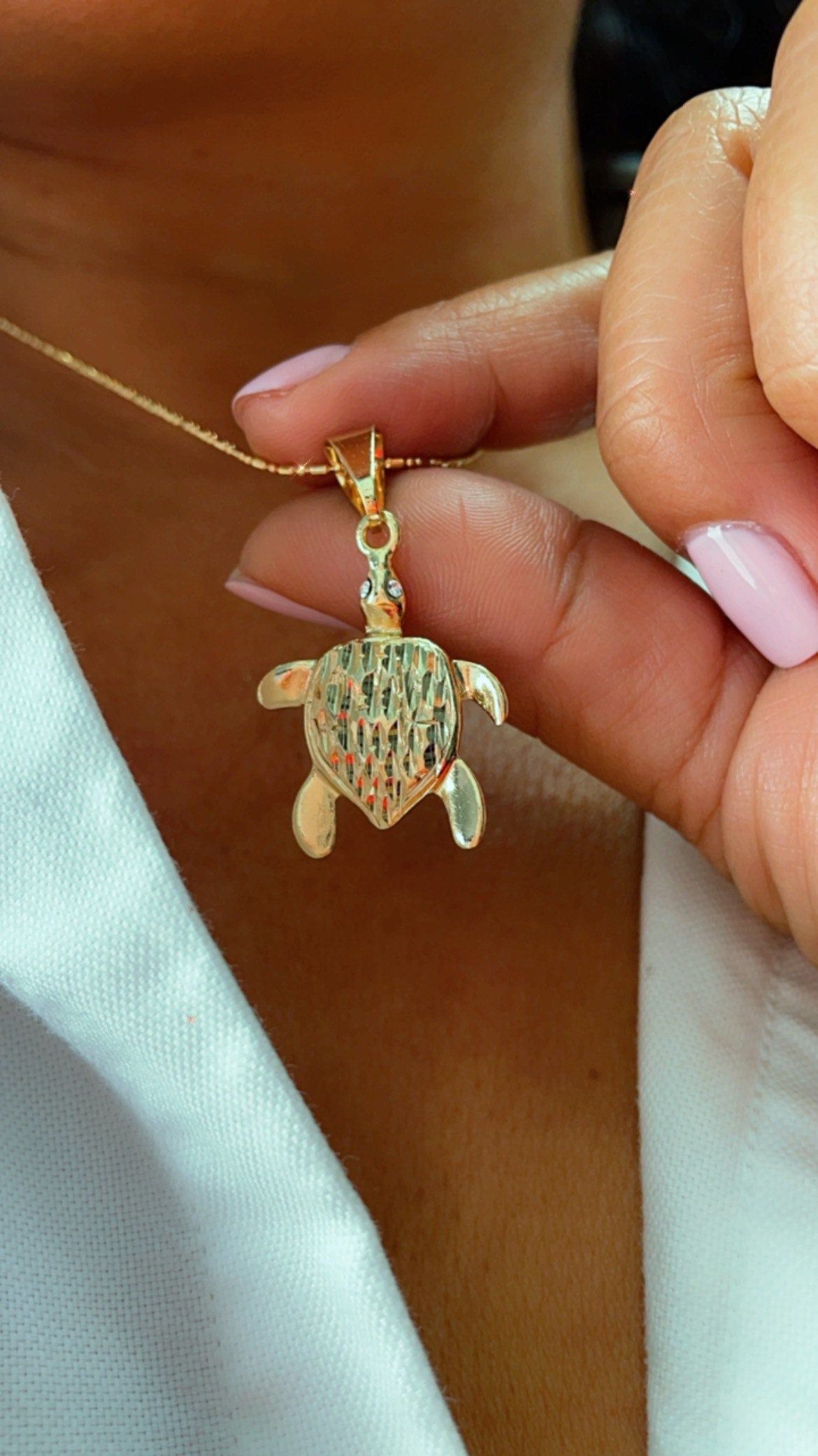 18k Gold Filled Turtle Charm with Zirconia Eyes (30mm)