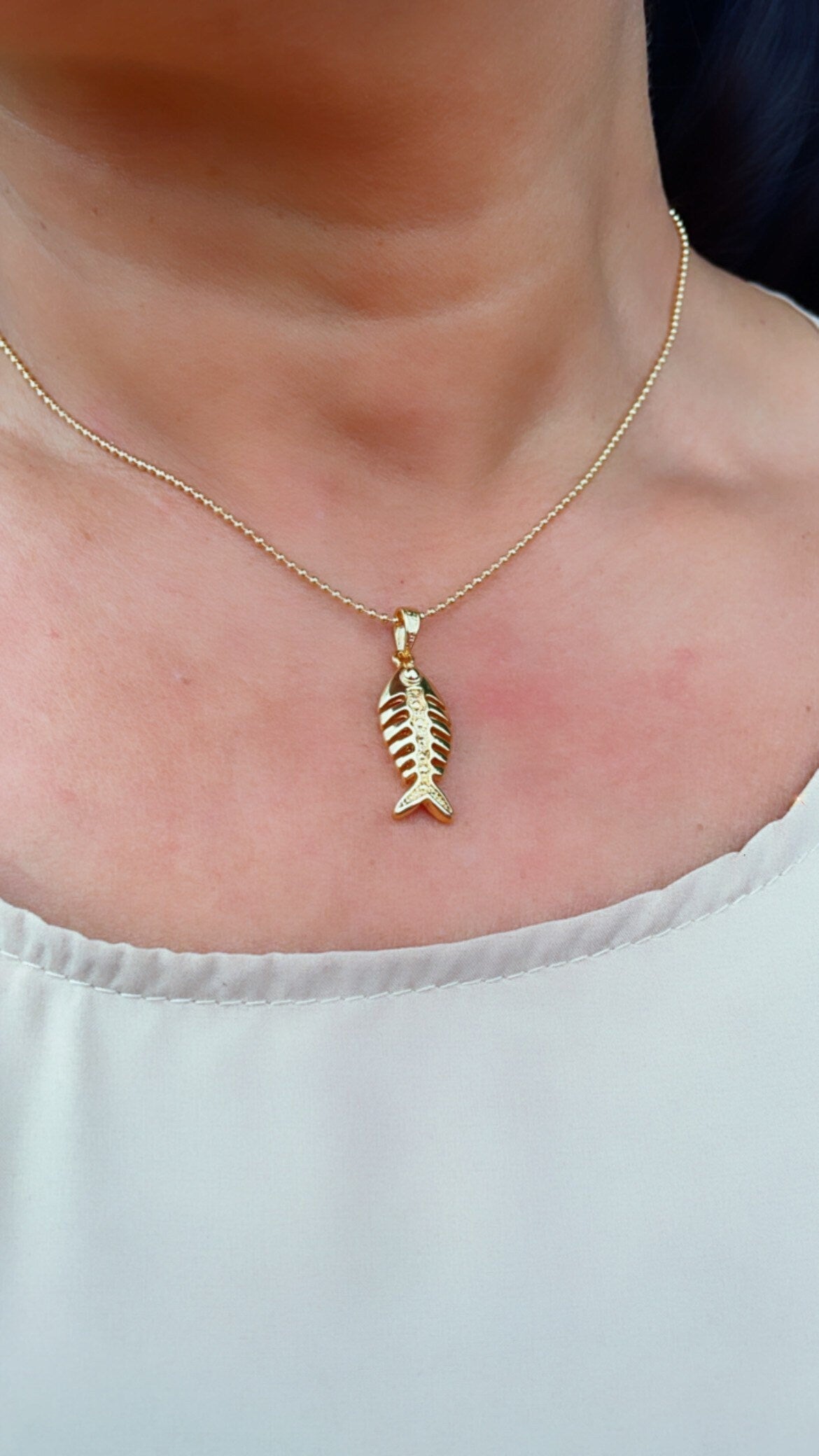 18k Gold Filled Dainty Fishbone Charm Marine Life Ocean Theme Fisher Jewelry And Jewelry Making Supplies Pendant