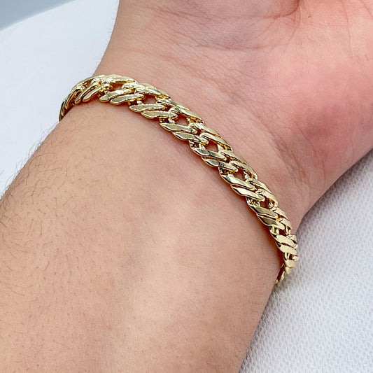 18k Gold Filled Double Cuban Link Bracelet - 7mm