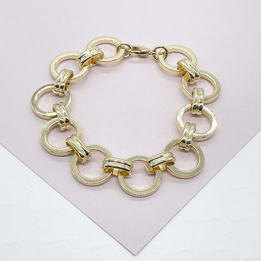 Chunky 18K Gold Filled 15mm Designed Plain Circle Link Bracelet Hypoallergenic