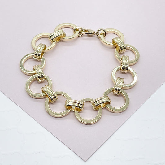Chunky 18K Gold Filled 15mm Designed Plain Circle Link Bracelet Hypoallergenic Jewelry
