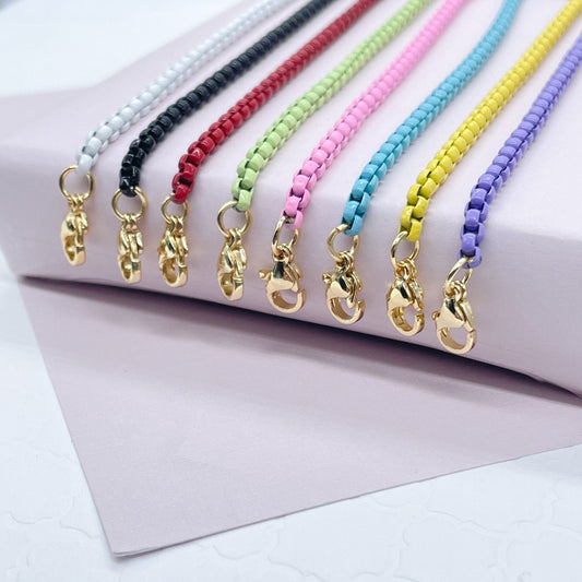 18k Gold Filled 3mm Colorful Enamel Box Chain Multicolor Necklace