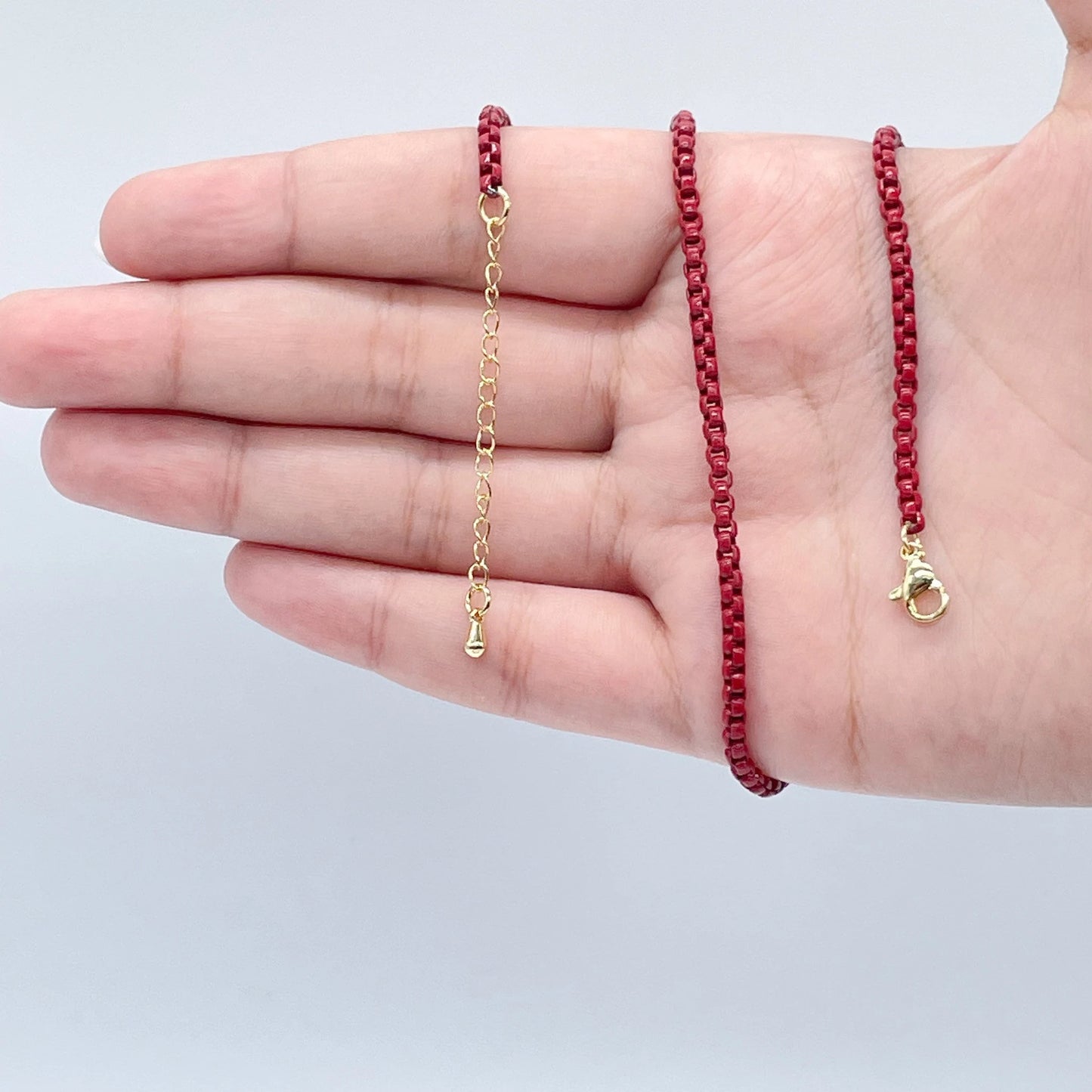 18k Gold Filled 3mm Colorful Enamel Box Chain Multicolor Necklace