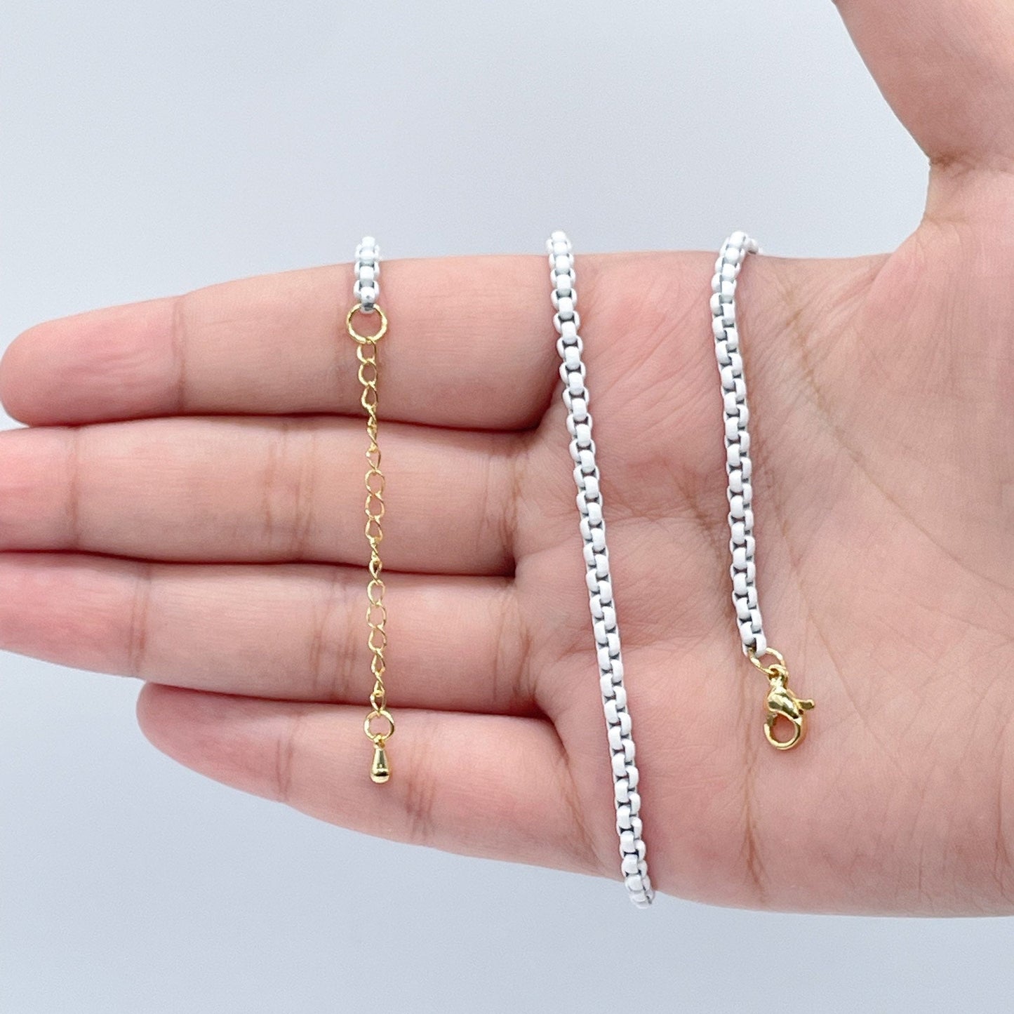 18k Gold Filled 3mm Colorful Enamel Box Chain Multicolor Necklace