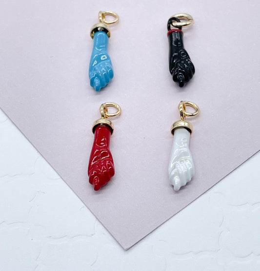 18k Gold Filled 15mm Protection "Figa" Charm In Blue, Red, Black Or White Colors