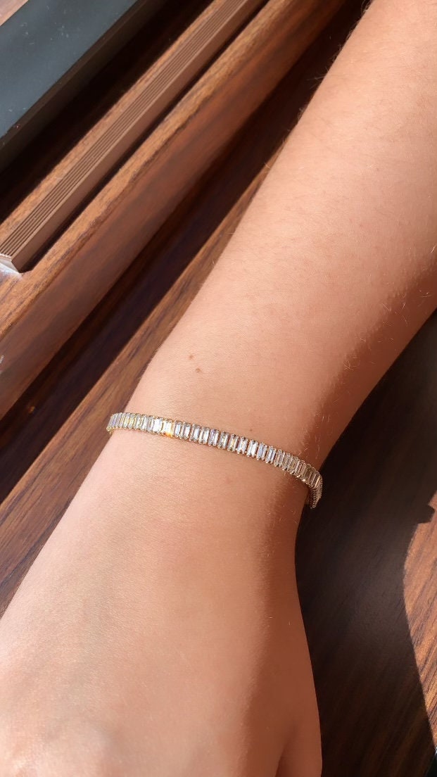 18k Gold Filled Baguette Cubic Zirconia Choker Necklace and Bracelet Set