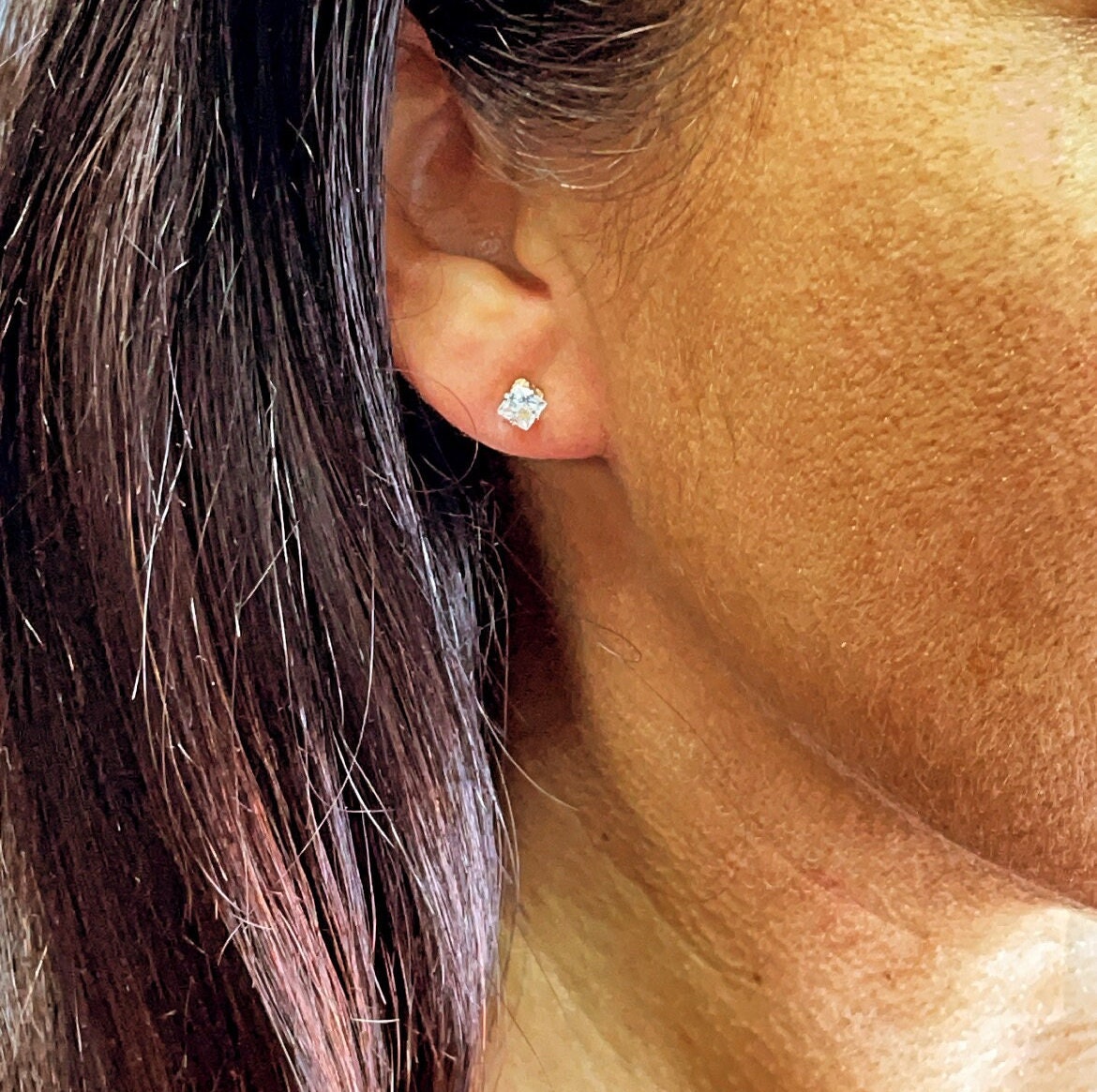 18k Gold Filled 4mm Mini Cubic Zirconia Square Stud Earring