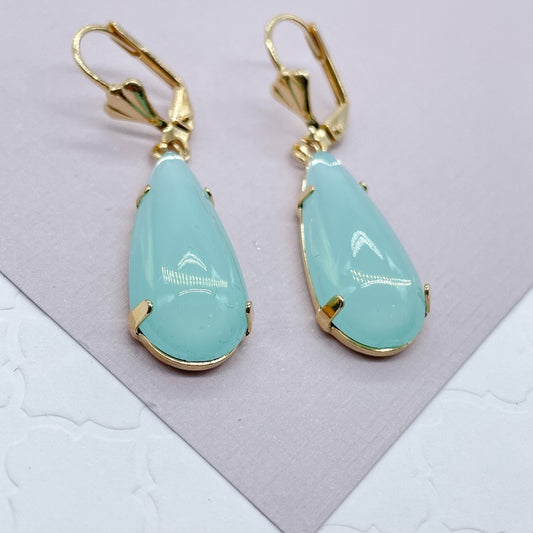 18k Gold Filled Simulated Aqua Blue Drop Earrings, Tear Shape Drop Earrings,