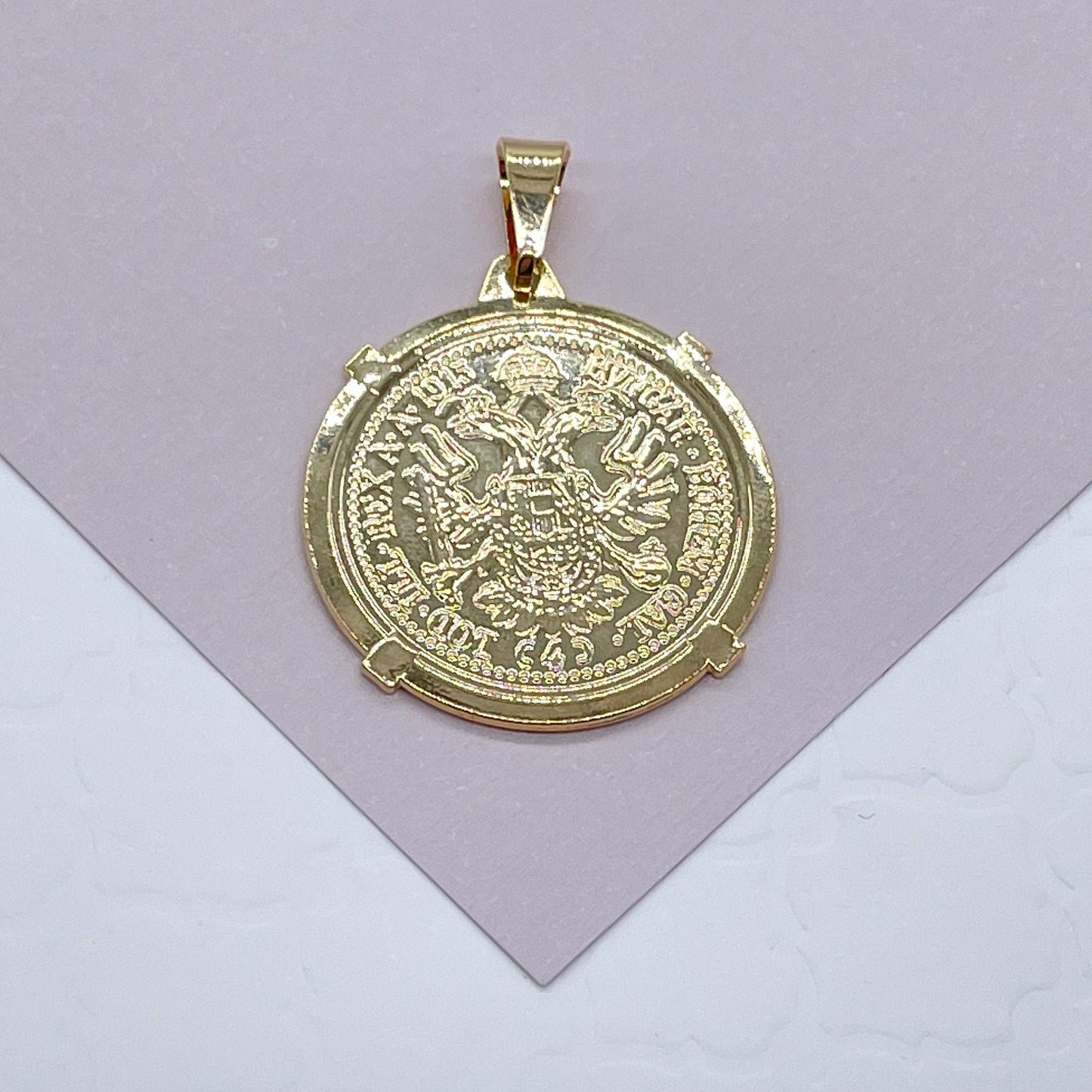 18k Gold Filled Coin Pendant: Austrian Francis Joseph Charm, 25mm