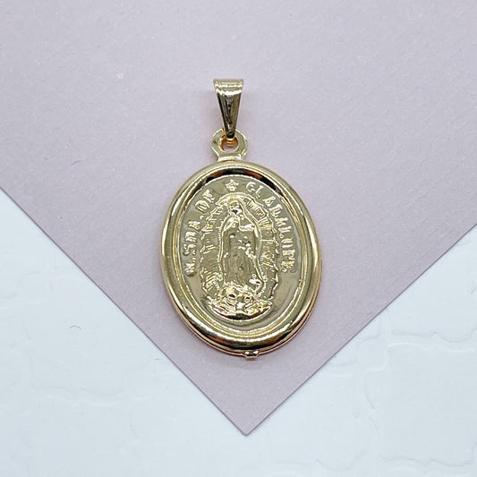 18k Gold Filled 15mm Our Lady of Guadalupe Oval Charm La Virgen de Guadalupe Pendant Dije Jewelry Supplies