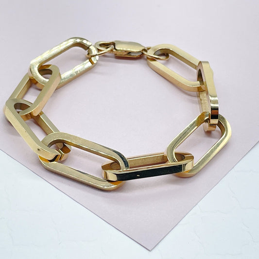 18K Gold Filled Paper Clip Link Bracelet, Chunky Chain
