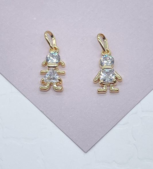 18k Gold Filled Kids Charm: Cubic Zirconia Boy or Girl Pendant