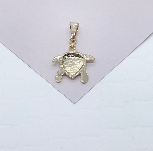 18k Gold Filled Turtle Charm with Zirconia Eyes (30mm)