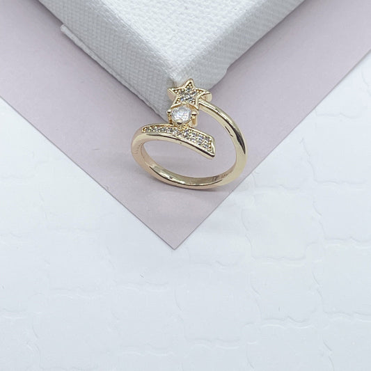 18k Gold Filled “Shooting Star” Ring Featuring Micro Pave Cubic Zirconia and A Solitaire Dainty Jewelry
