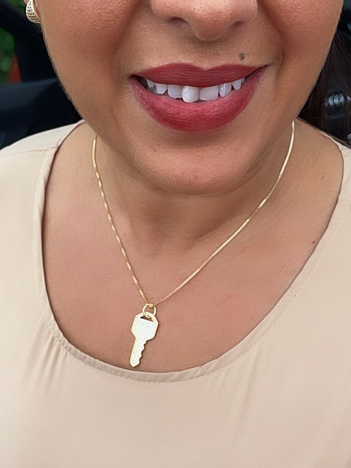 18k Gold Filled Key Charm with Micro Pave Cubic Zirconia Zirconia Key Pendant