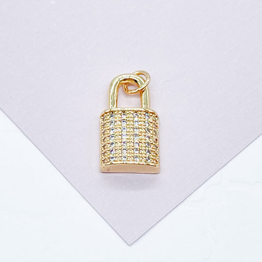 18k Gold Filled 1.5mm Lock Charm in Micro Pave Dainty Pendant