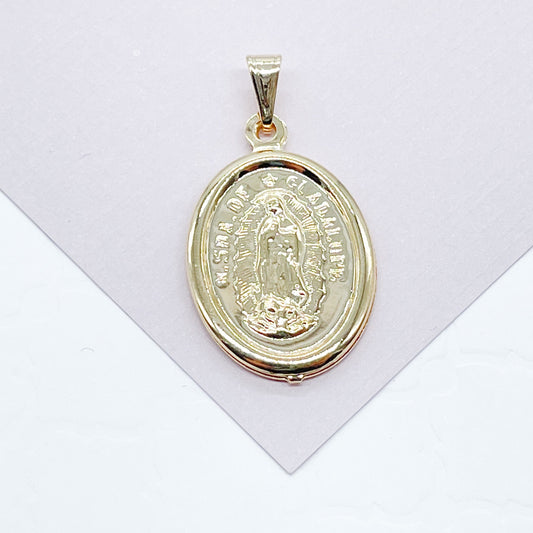 18k Gold Filled Our Lady of Guadalupe Oval Pendant (15mm)