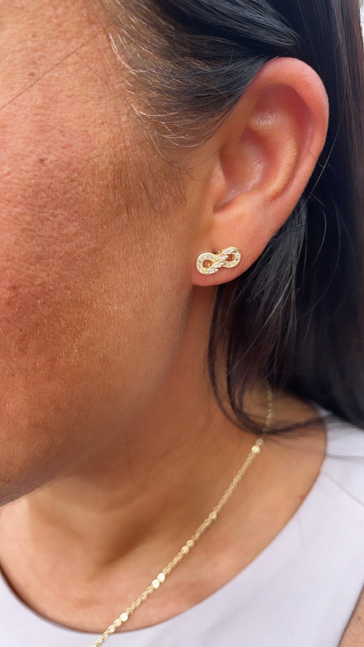 18k Gold Filled Infinity Baguete And Micro Pave Zirconia Set Necklace And Earrings