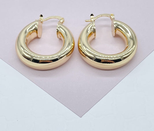 Chunky And Small 18k Gold Filled Plain Hoop Earrings