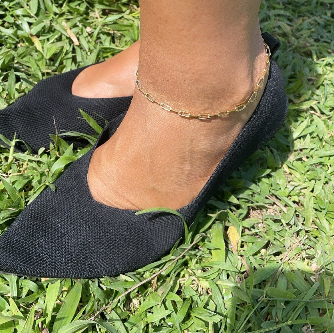 18k Gold Filled Paper Clip Link Anklet - 3mm Dainty Chain