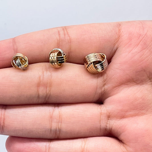 18k Gold Filled Tri Color Love Knot Stud Earrings