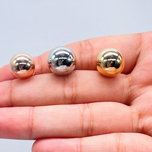 18k Gold Filled Ball Stud Earrings: 13mm, Minimalist Style