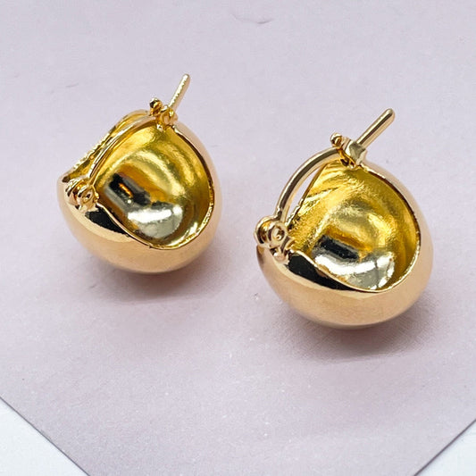 18k Gold Filled Hoop Earrings: Basket Shape Puffy Hoops