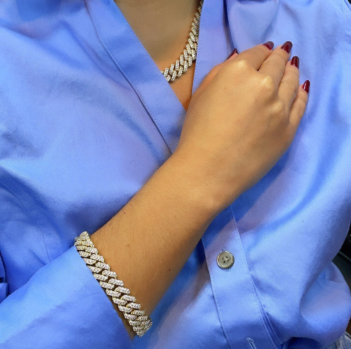 18k Gold Filled Hip Hop Luxury Micro Pave Cubic Zirconia Bling Set Miami Cuban