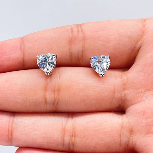 18k Silver Filled 9mm Heart Shape Cubic Zirconia Stud Earrings