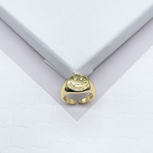 18k Gold Filled Adjustable Smiling Face Rings with Enamel Colors Adjustable
